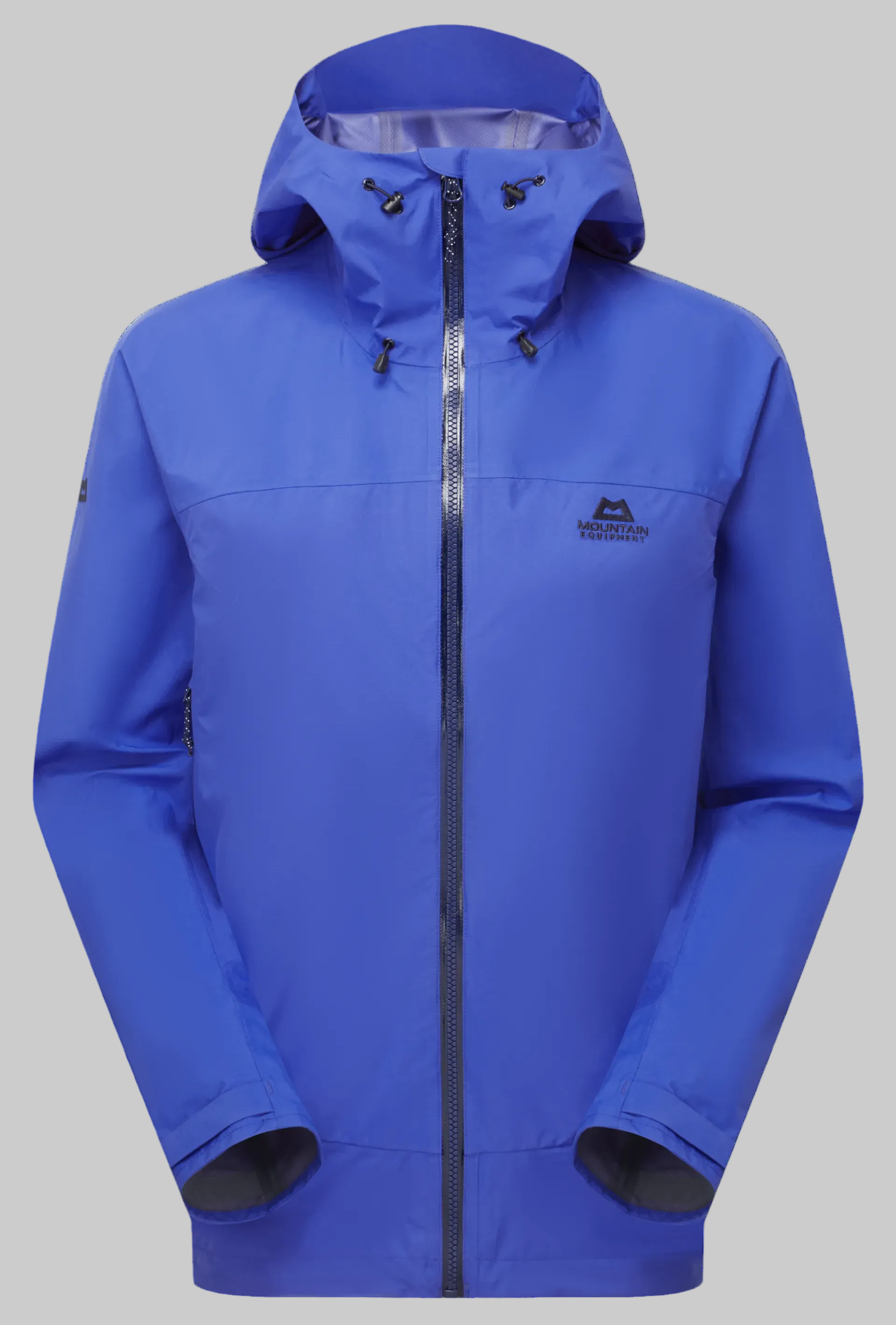 Blue mountain equipment jacket with a brand logo on a white background