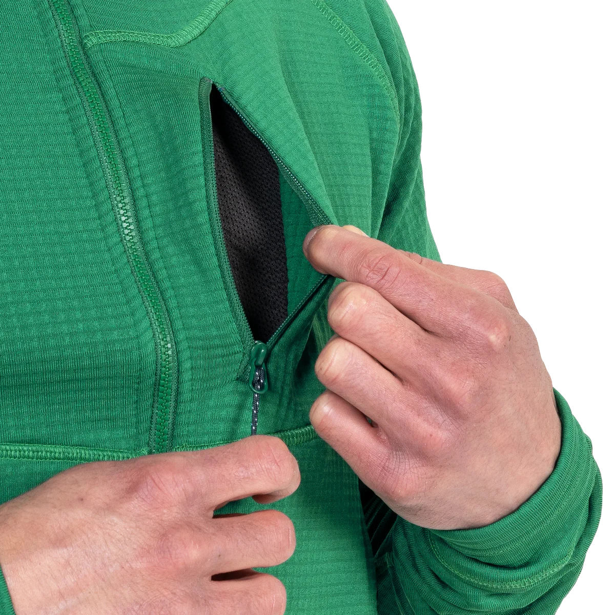 Eclipse Hooded Men's Pontetorto® Tecnostretch 238 Gridded Fleece Jacket - Alpine Green [ME-009000_SAMPLE]